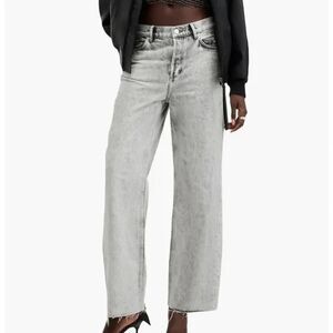 All Saints High-Rise Wendell Button Fly Baggy Straight Leg Raw Edge Hem Gray 31